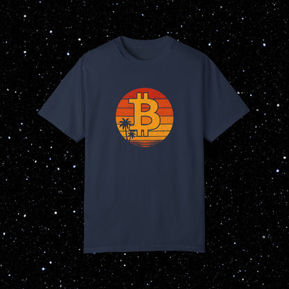 Bitcoin Retro Sunset Comfort Colors Tee Shirt