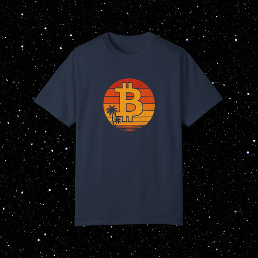 Bitcoin Retro Sunset Comfort Colors Tee Shirt