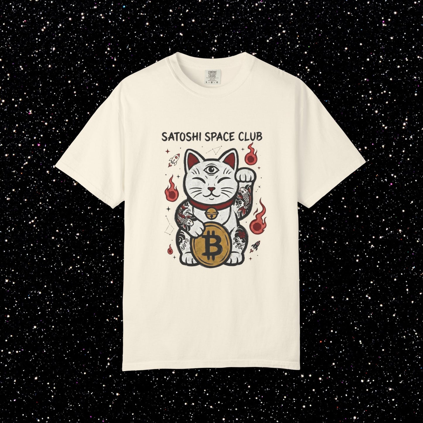 Bitcoin Lucky Cat T-Shirt | Satoshi Space Club Maneki Neko Tee