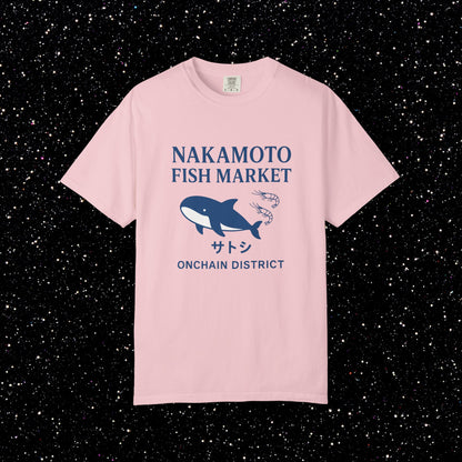 Nakamoto Fish Market T-Shirt – Onchain District Whale Tee (サトシ)