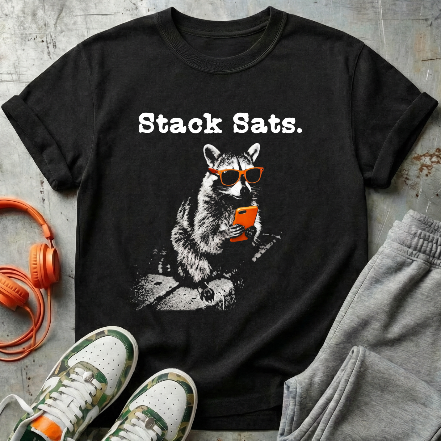 Stack Sats Raccoon Retro Grunge