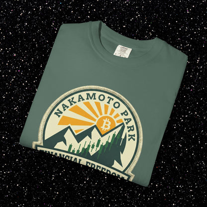 Nakamoto Park Financial Freedom Trail T-Shirt | Bitcoin Outdoor Badge Tee