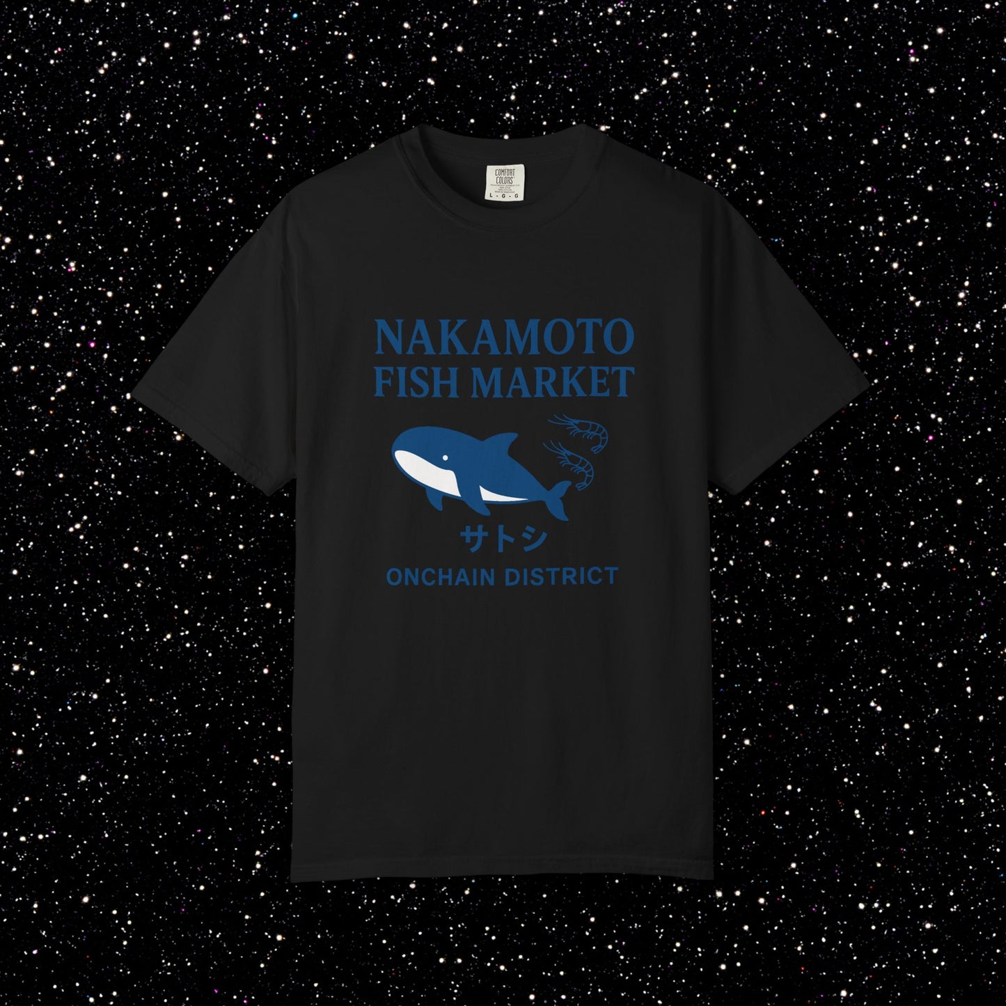 Nakamoto Fish Market T-Shirt – Onchain District Whale Tee (サトシ)