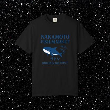 Nakamoto Fish Market T-Shirt – Onchain District Whale Tee (サトシ)