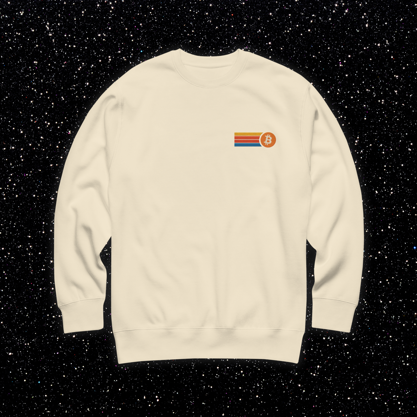 Retro Stripe Bitcoin Premium Embroidered Crew