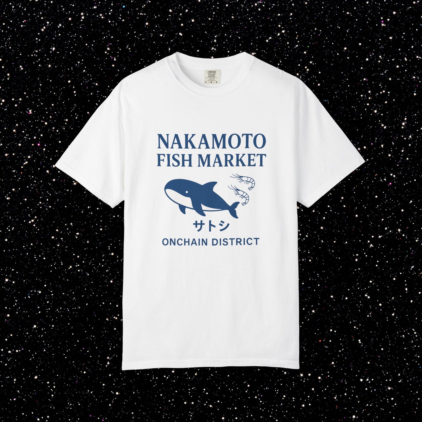 Nakamoto Fish Market T-Shirt – Onchain District Whale Tee (サトシ)