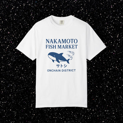 Nakamoto Fish Market T-Shirt – Onchain District Whale Tee (サトシ)