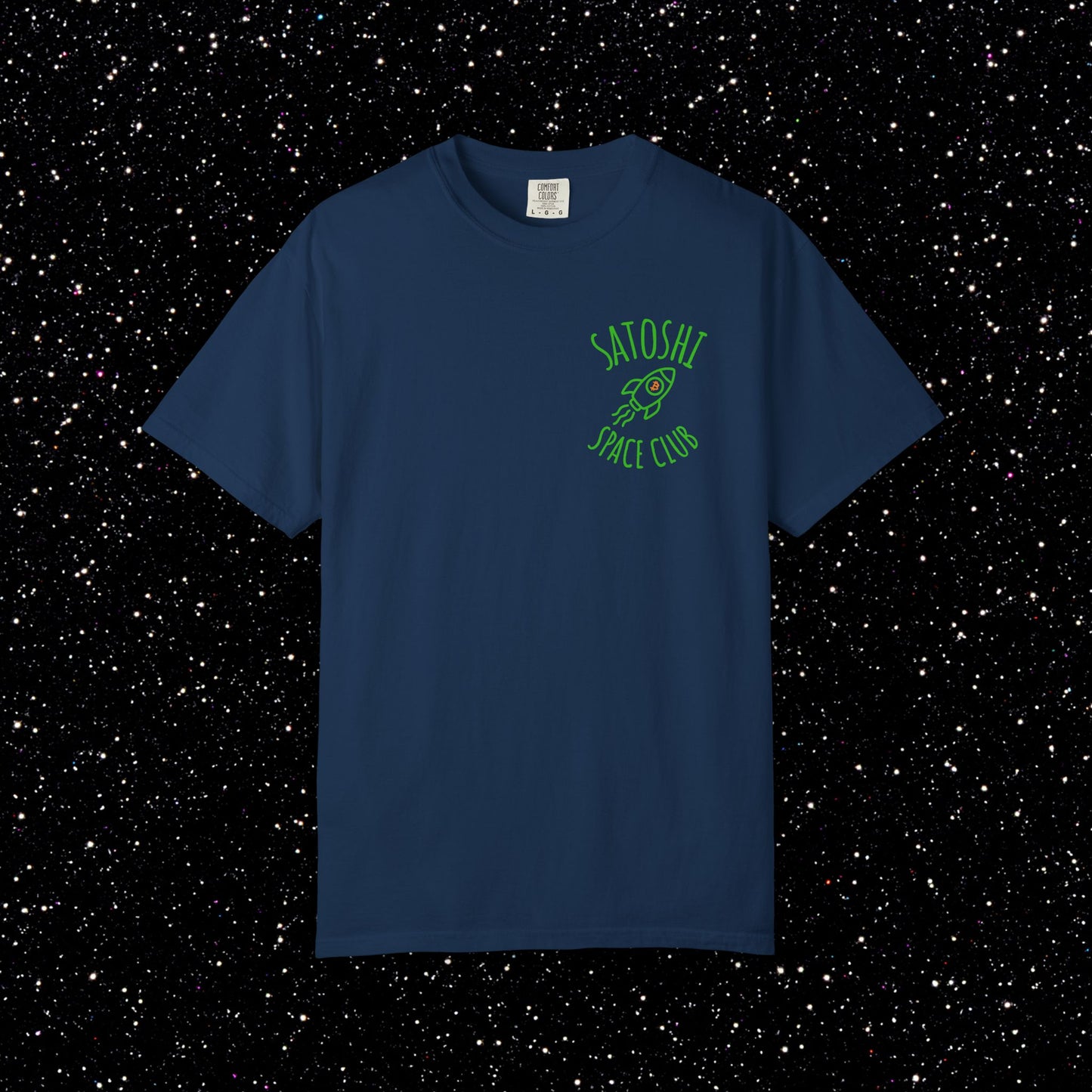 Satoshi Space Club Rocket Line Art Backprint Tee
