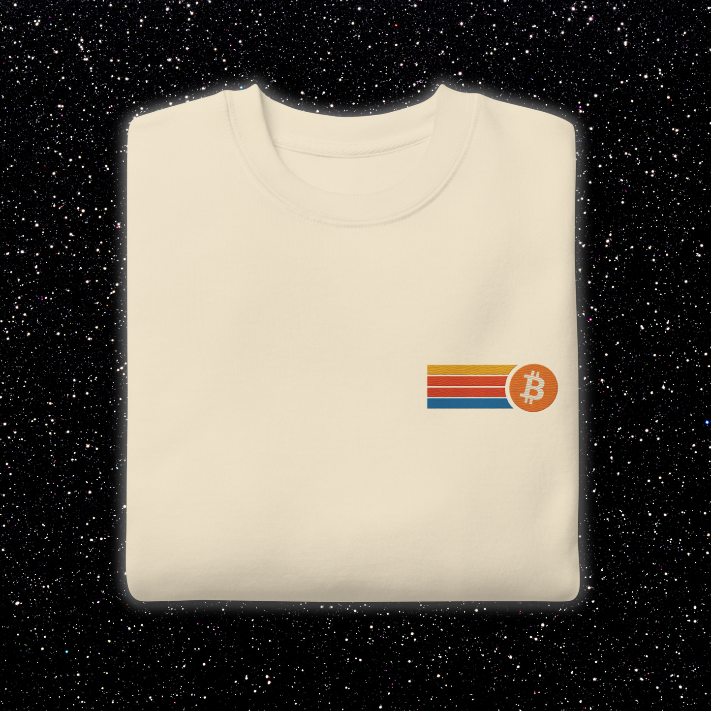 Retro Stripe Bitcoin Premium Embroidered Crew