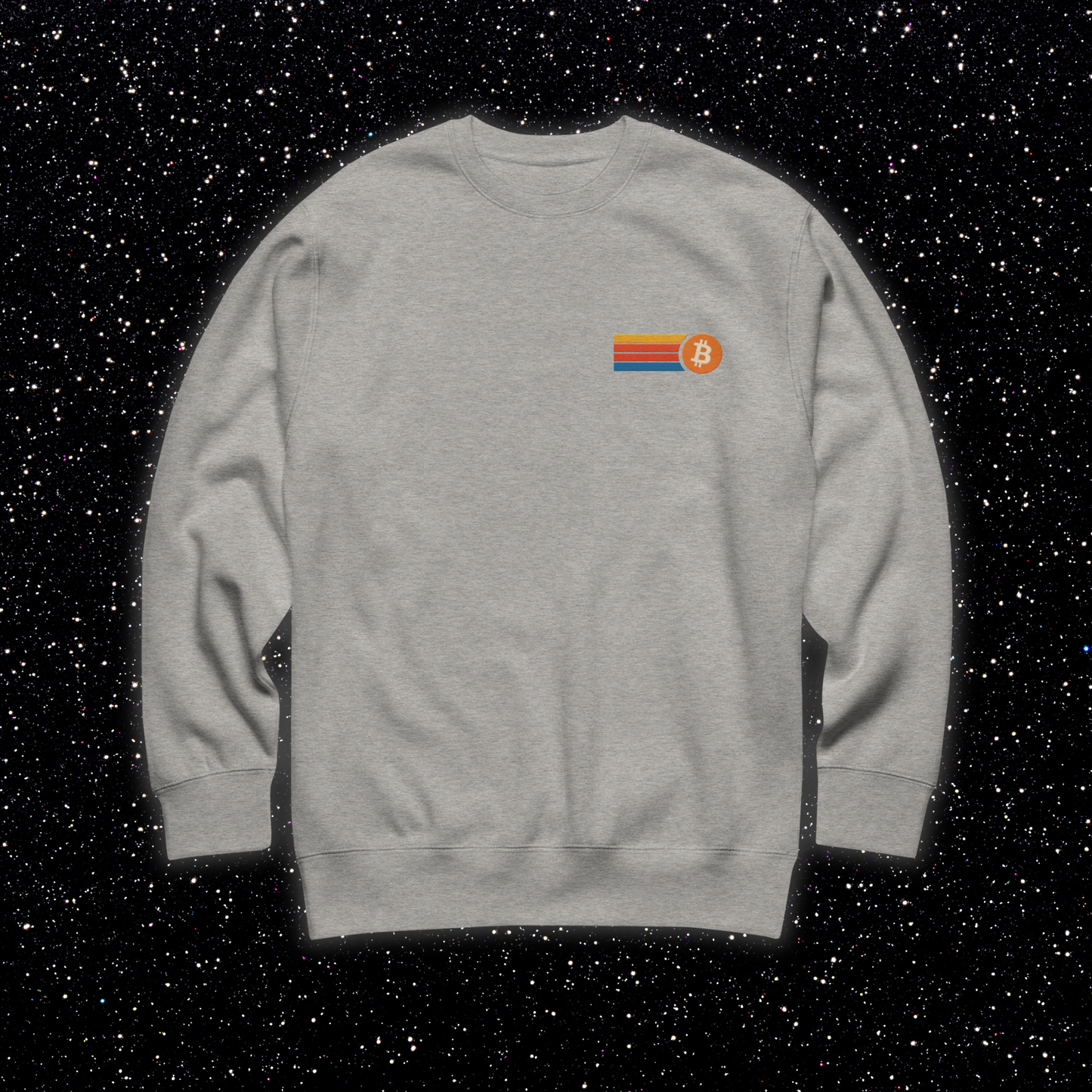 Retro Stripe Bitcoin Premium Embroidered Crew