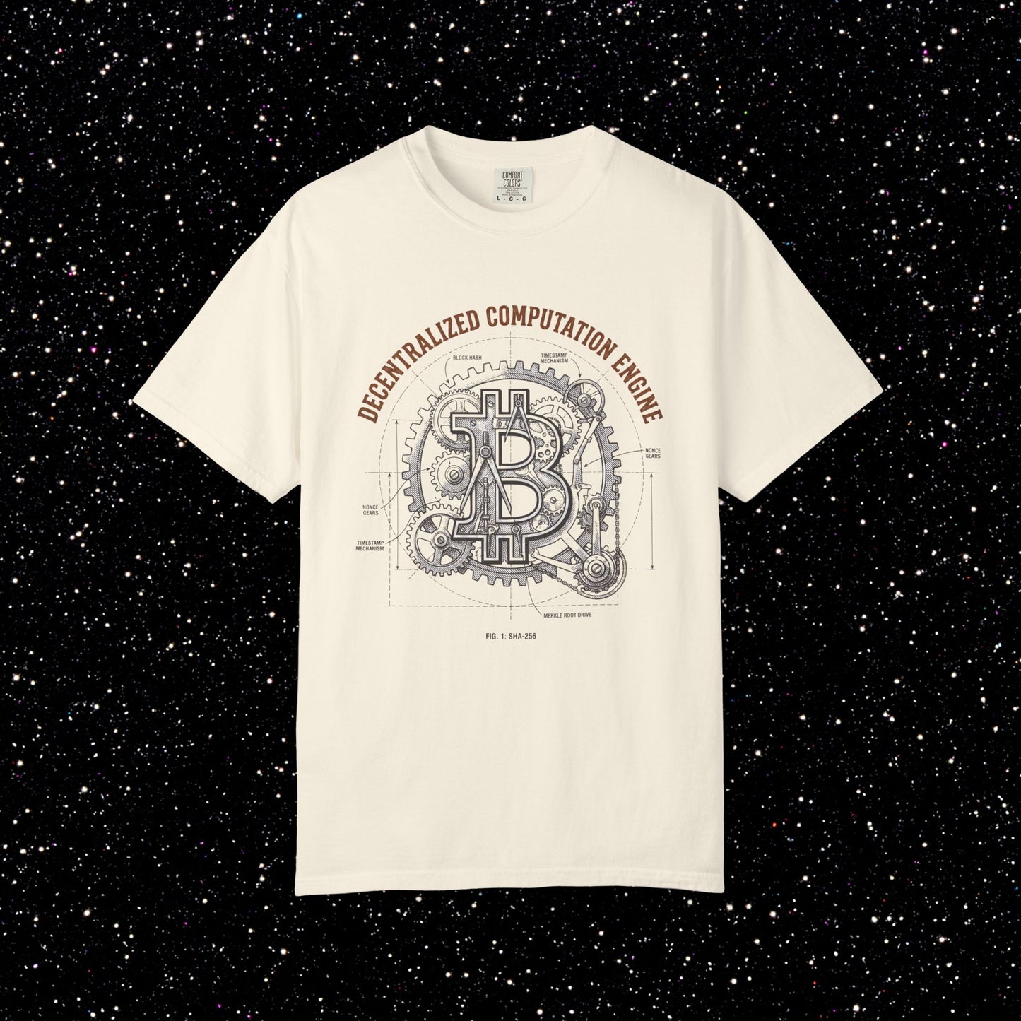 Decentralized Computation Engine Bitcoin T-Shirt | Mechanical BTC Blueprint Tee
