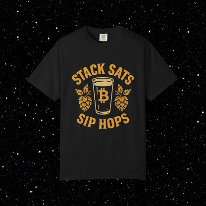 Stack Sats Sip Hops Bitcoin Tee