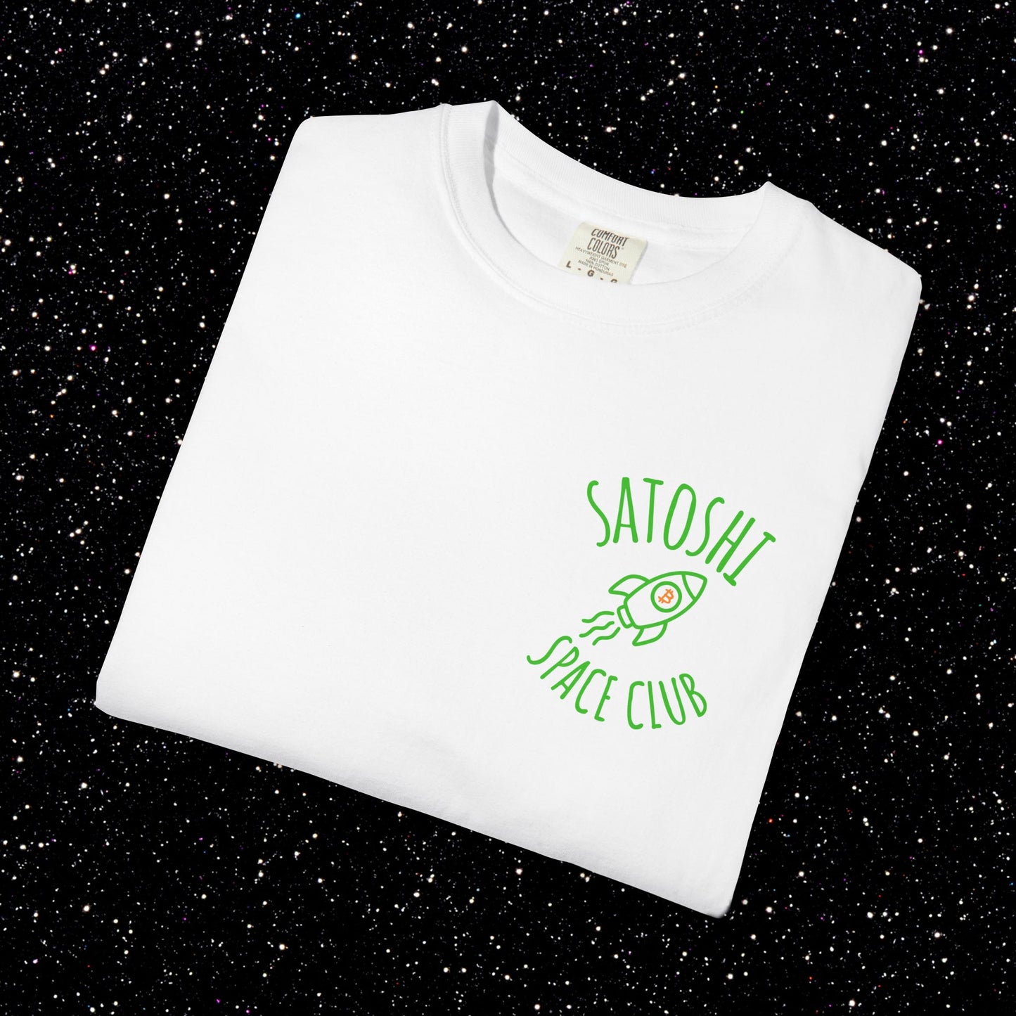 Satoshi Space Club Rocket Line Art Backprint Tee