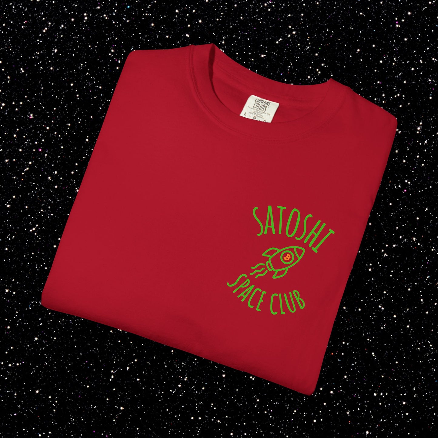 Satoshi Space Club Rocket Line Art Backprint Tee