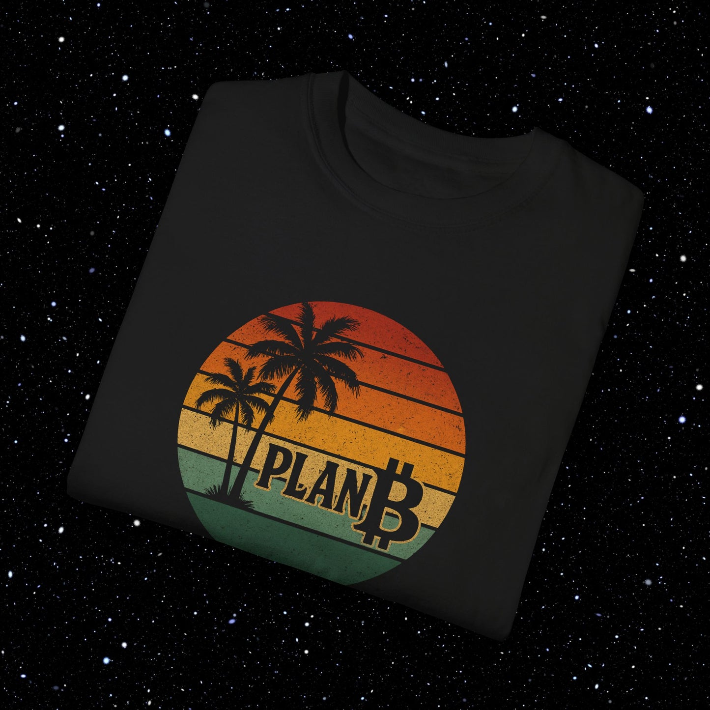 Plan ₿ - Retro Sunset and Palm Trees Comfort Colors Tee Shirt