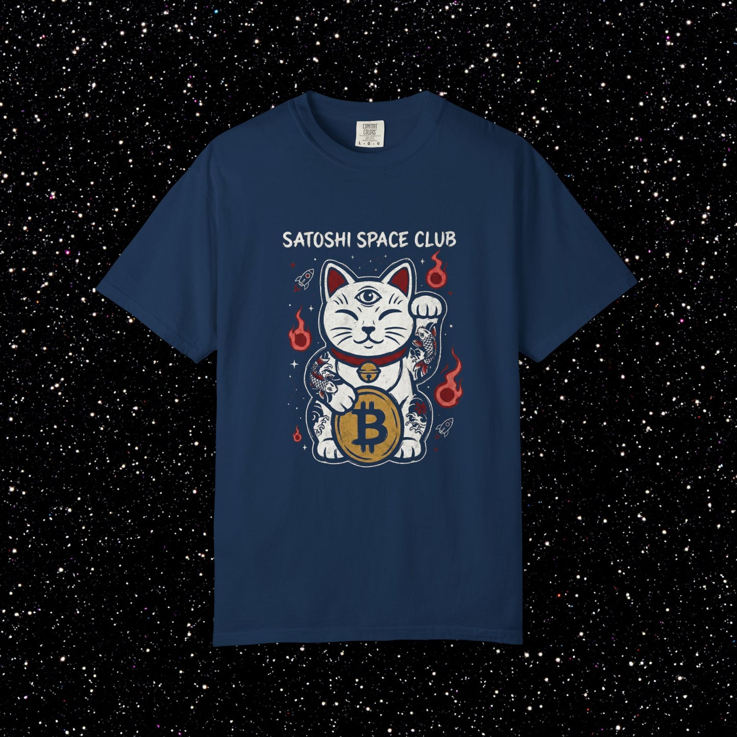 Bitcoin Lucky Cat T-Shirt | Satoshi Space Club Maneki Neko Tee