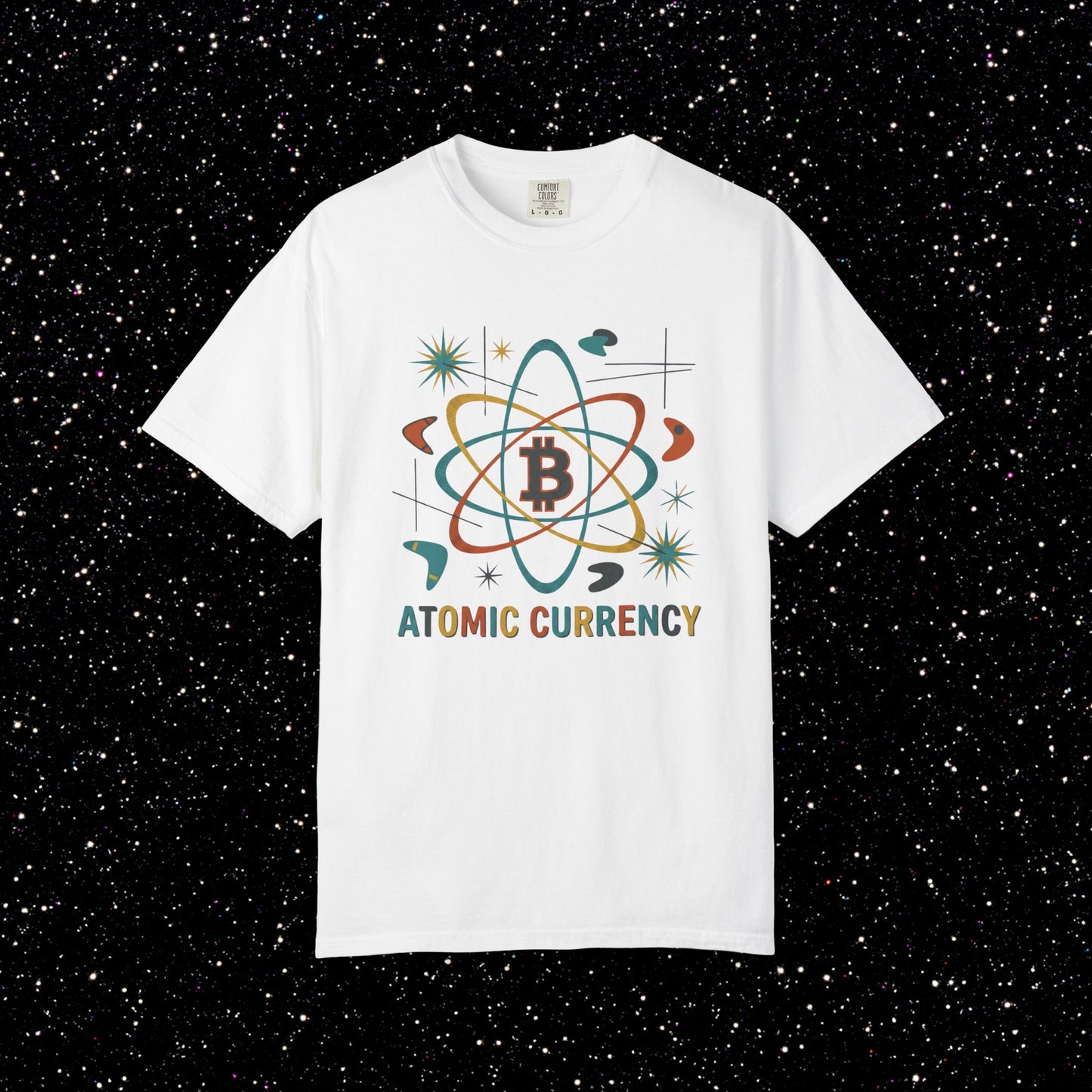 Bitcoin Atomic Currency T-Shirt — Retro Space Crypto Tee