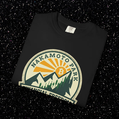 Nakamoto Park Financial Freedom Trail T-Shirt | Bitcoin Outdoor Badge Tee