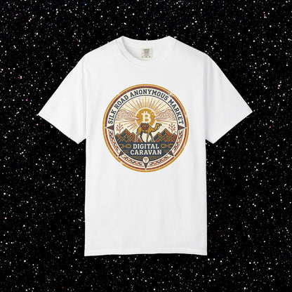 Vintage Silk Road Anonymous Market Bitcoin Camel Badge T-Shirt | Retro Crypto Apparel
