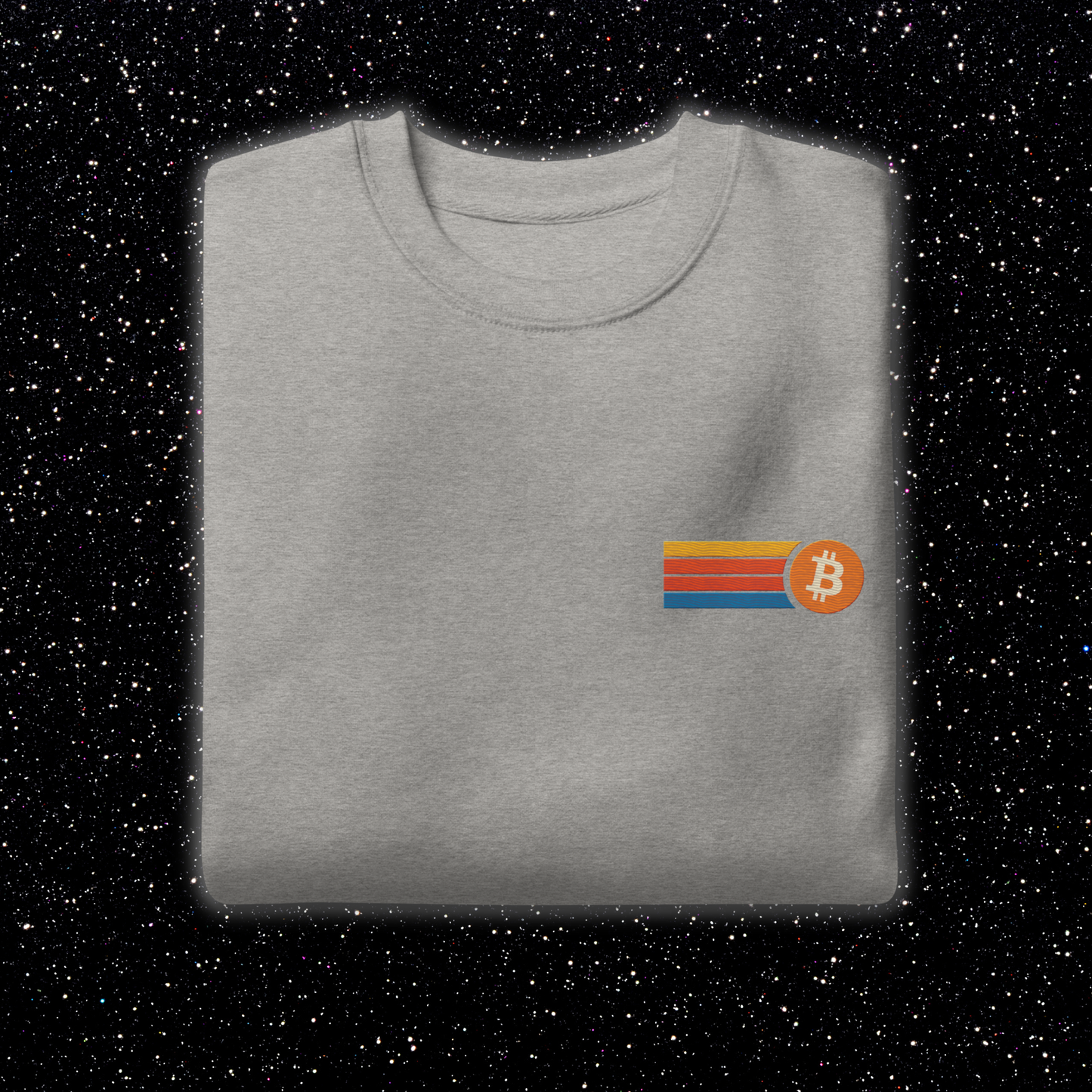 Retro Stripe Bitcoin Premium Embroidered Crew
