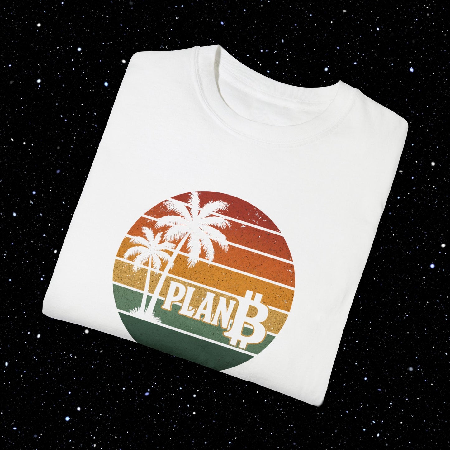Plan ₿ - Retro Sunset and Palm Trees Comfort Colors Tee Shirt