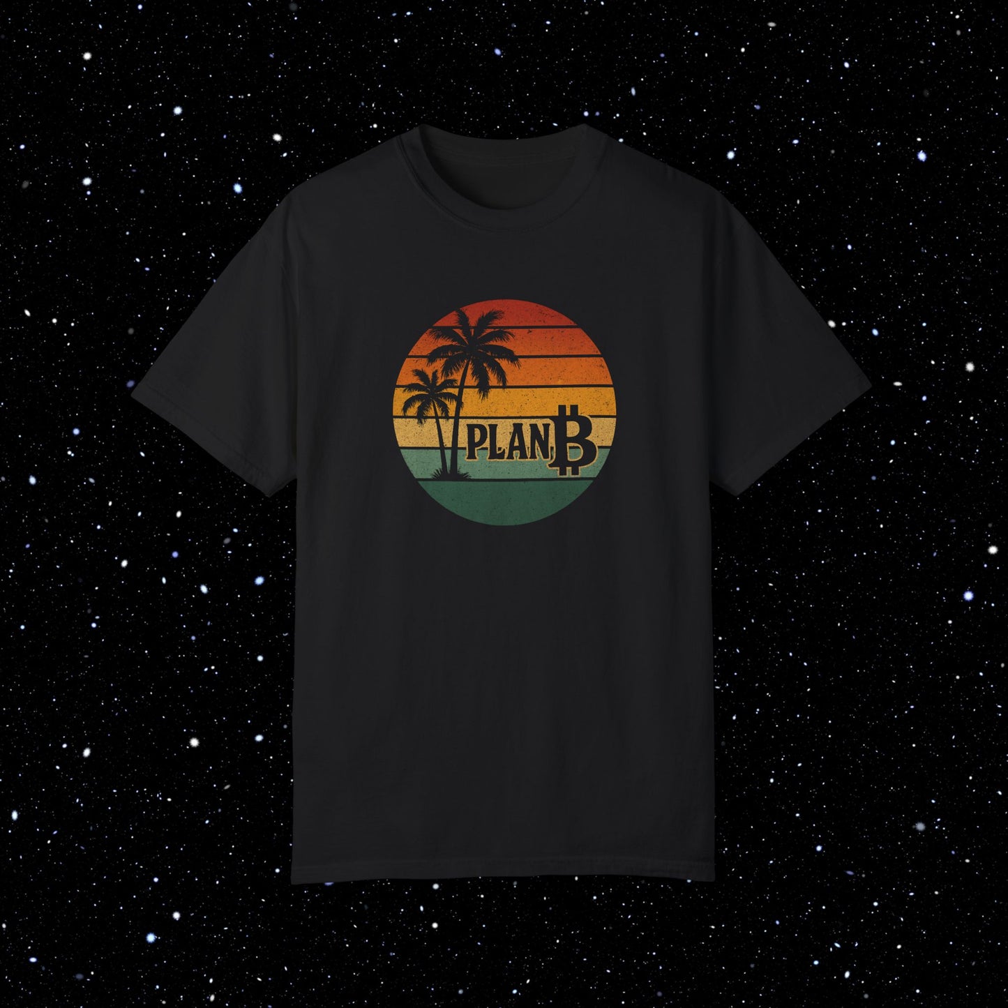 Plan ₿ - Retro Sunset and Palm Trees Comfort Colors Tee Shirt