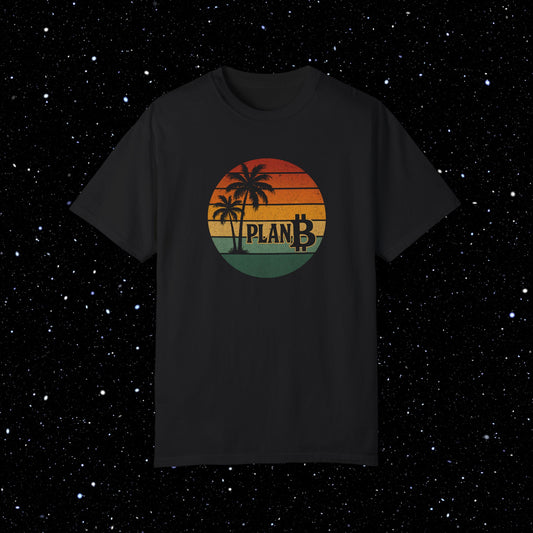 Plan ₿ - Retro Sunset and Palm Trees Comfort Colors Tee Shirt
