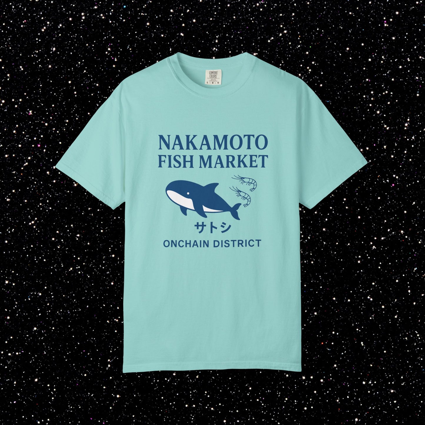 Nakamoto Fish Market T-Shirt – Onchain District Whale Tee (サトシ)