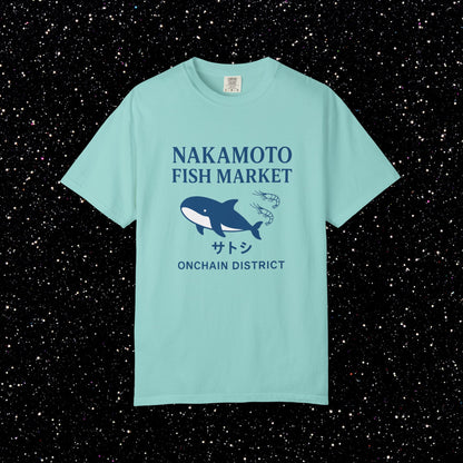 Nakamoto Fish Market T-Shirt – Onchain District Whale Tee (サトシ)