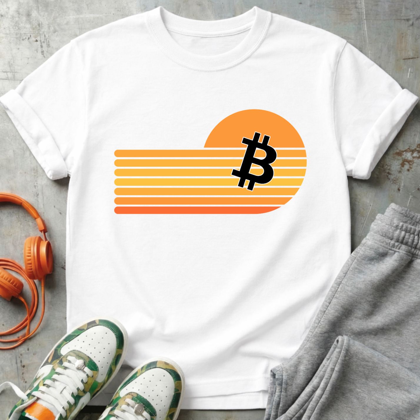 Bitcoin Retro Sunset Tee Shirt