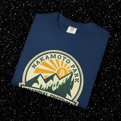 Nakamoto Park Financial Freedom Trail T-Shirt | Bitcoin Outdoor Badge Tee