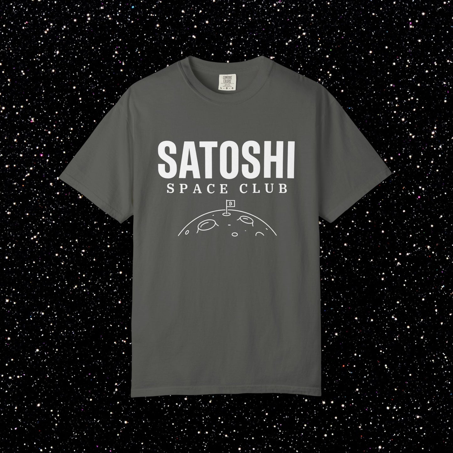 Satoshi Space Club T-Shirt | Bitcoin Moon Flag Minimalist Tee