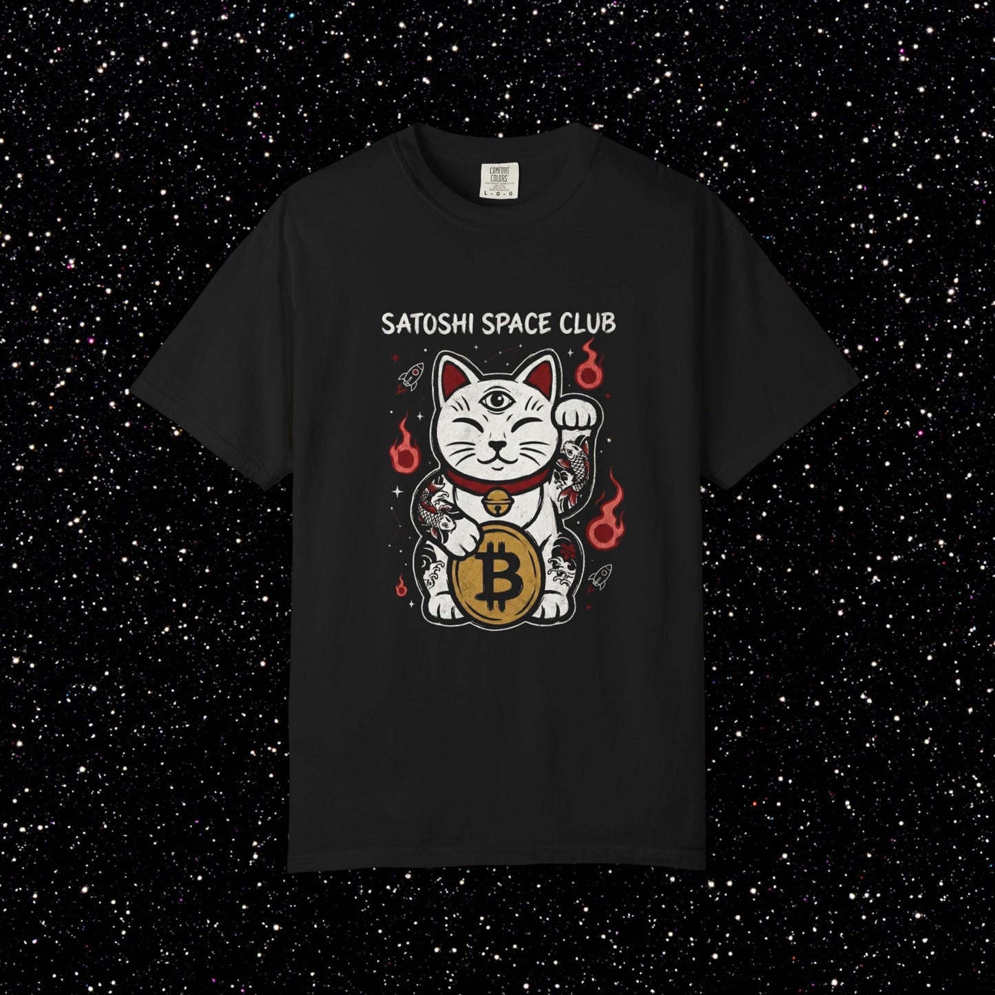 Bitcoin Lucky Cat T-Shirt | Satoshi Space Club Maneki Neko Tee