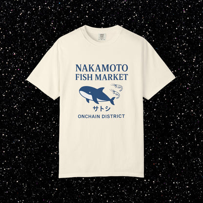 Nakamoto Fish Market T-Shirt – Onchain District Whale Tee (サトシ)