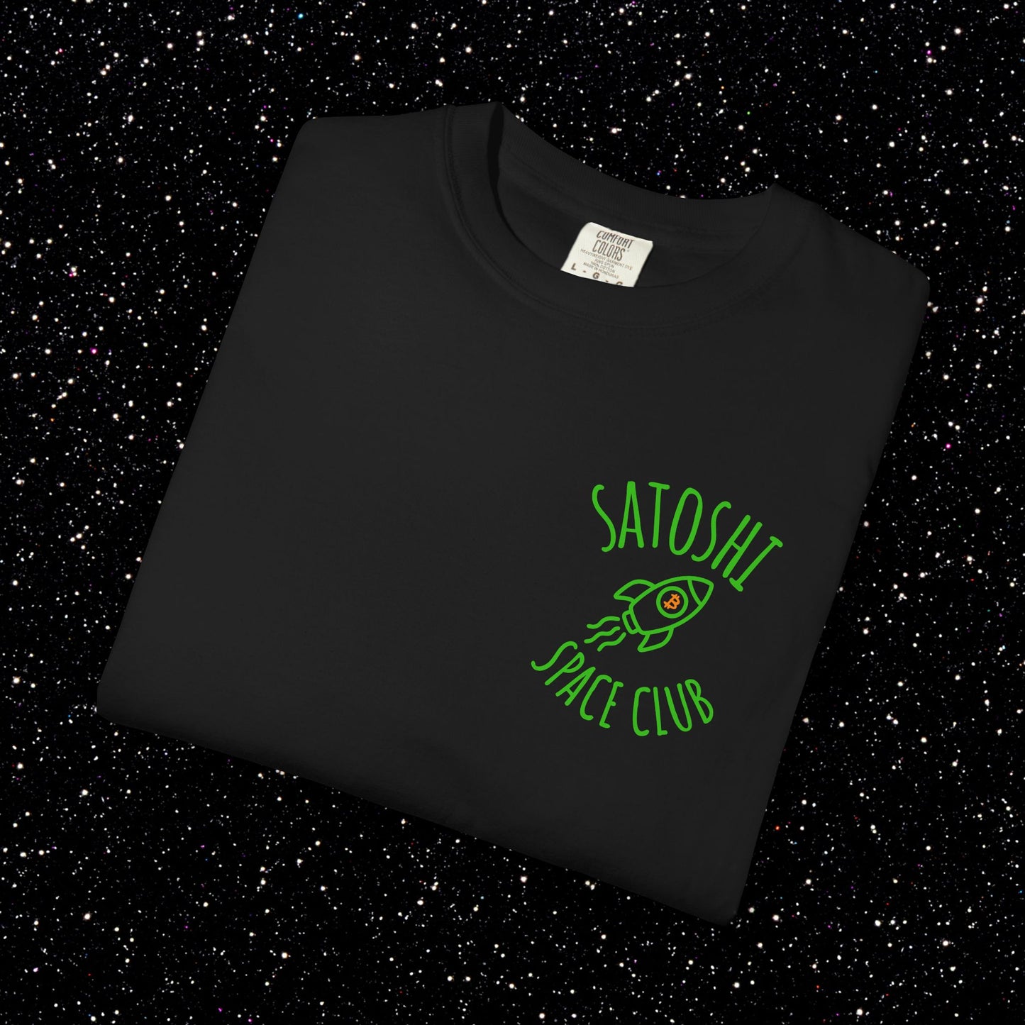 Satoshi Space Club Rocket Line Art Backprint Tee