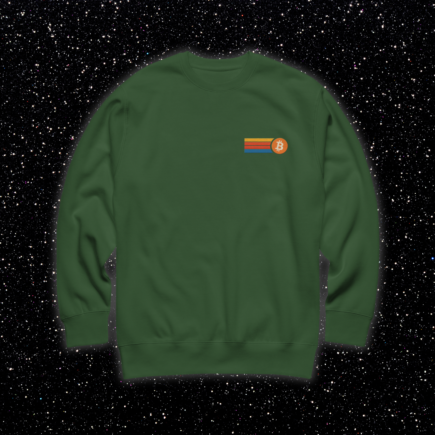 Retro Stripe Bitcoin Premium Embroidered Crew