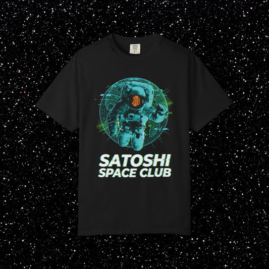 Satoshi Space Club Astronaut T-Shirt | Bitcoin Futurist Graphic Tee