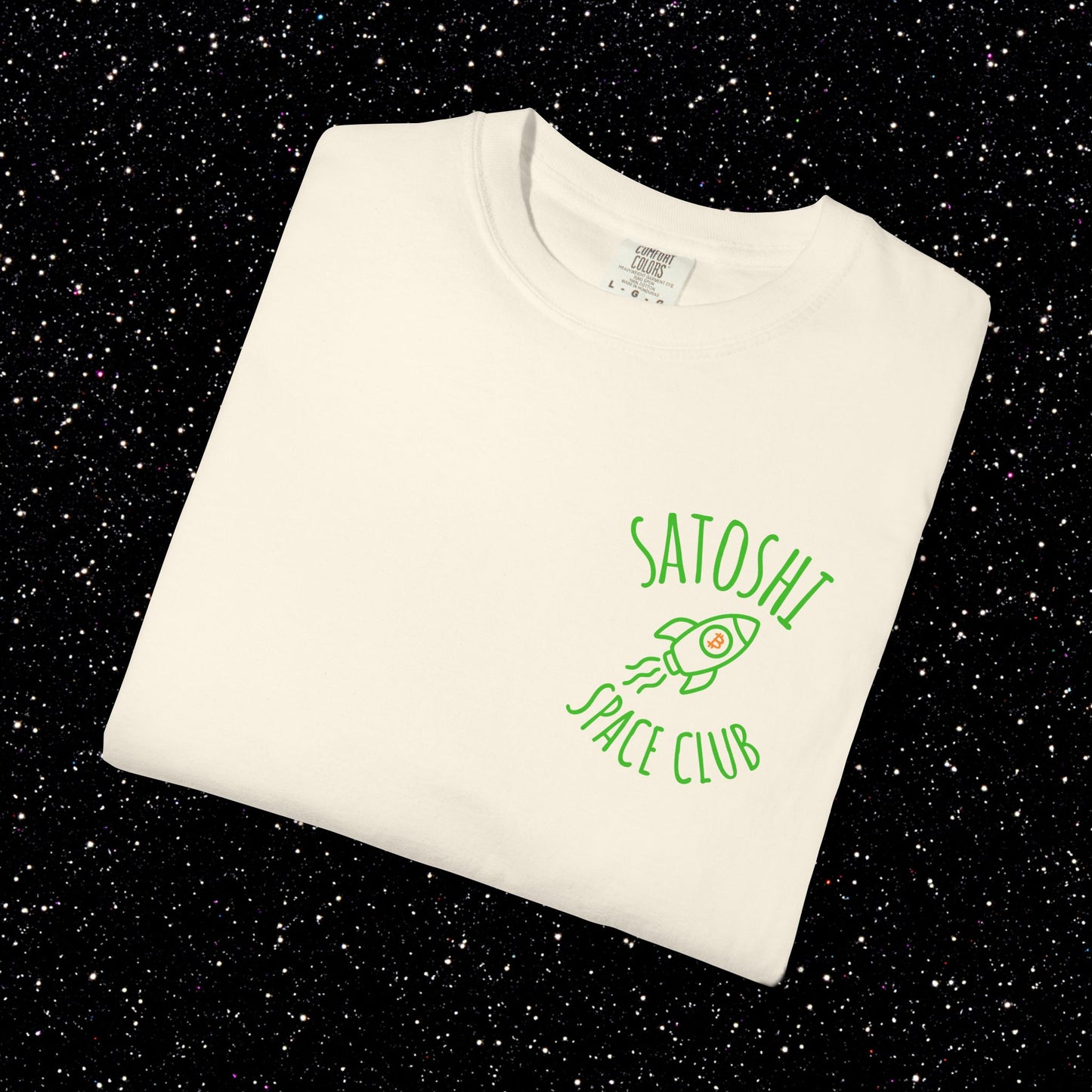 Satoshi Space Club Rocket Line Art Backprint Tee