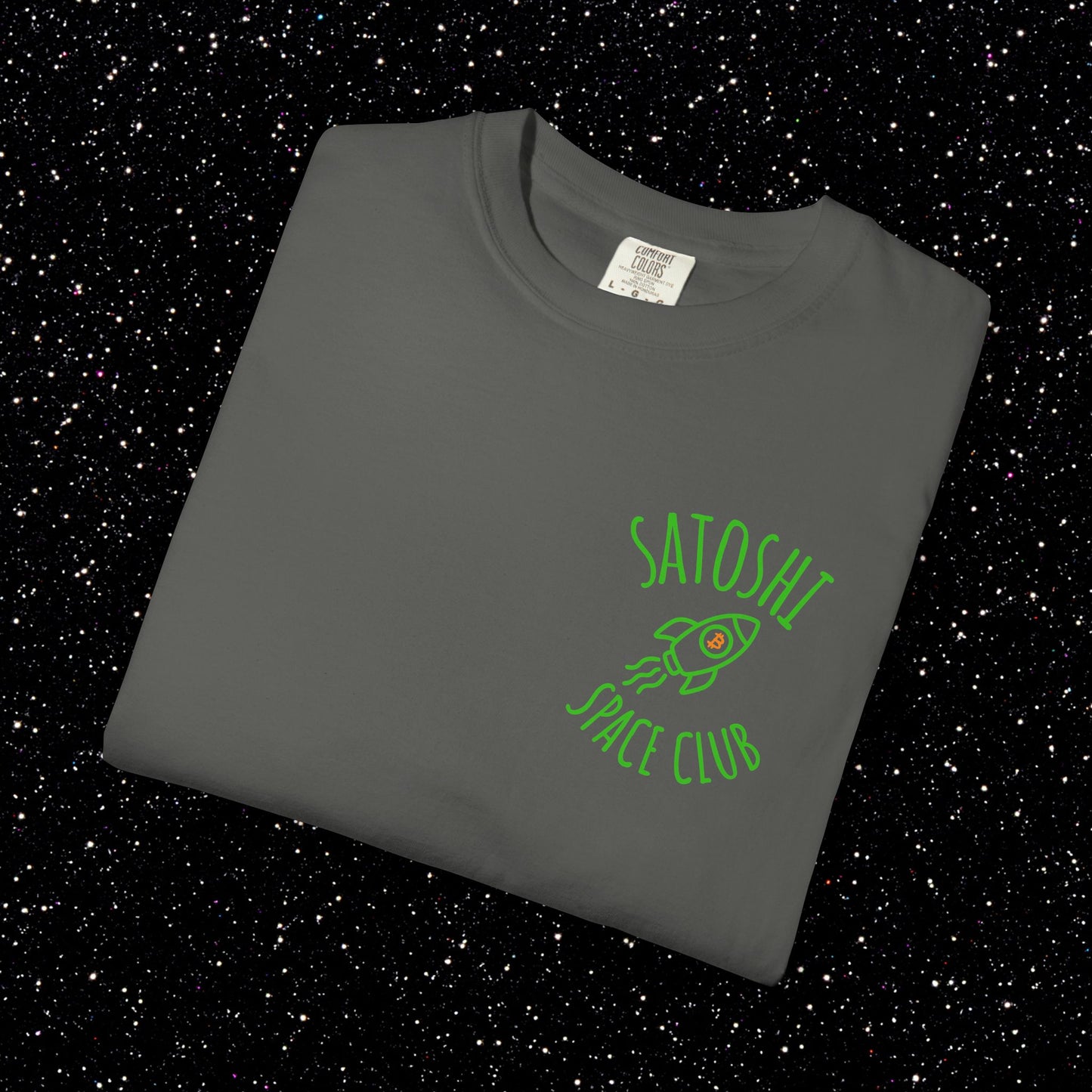 Satoshi Space Club Rocket Line Art Backprint Tee