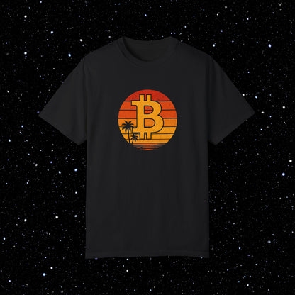 Bitcoin Retro Sunset Comfort Colors Tee Shirt
