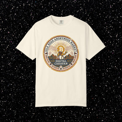 Vintage Silk Road Anonymous Market Bitcoin Camel Badge T-Shirt | Retro Crypto Apparel