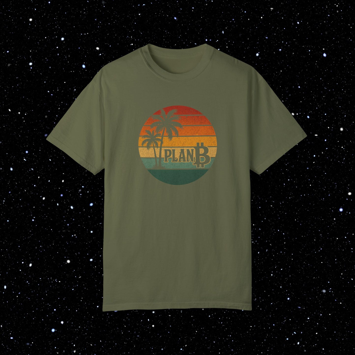 Plan ₿ - Retro Sunset and Palm Trees Comfort Colors Tee Shirt