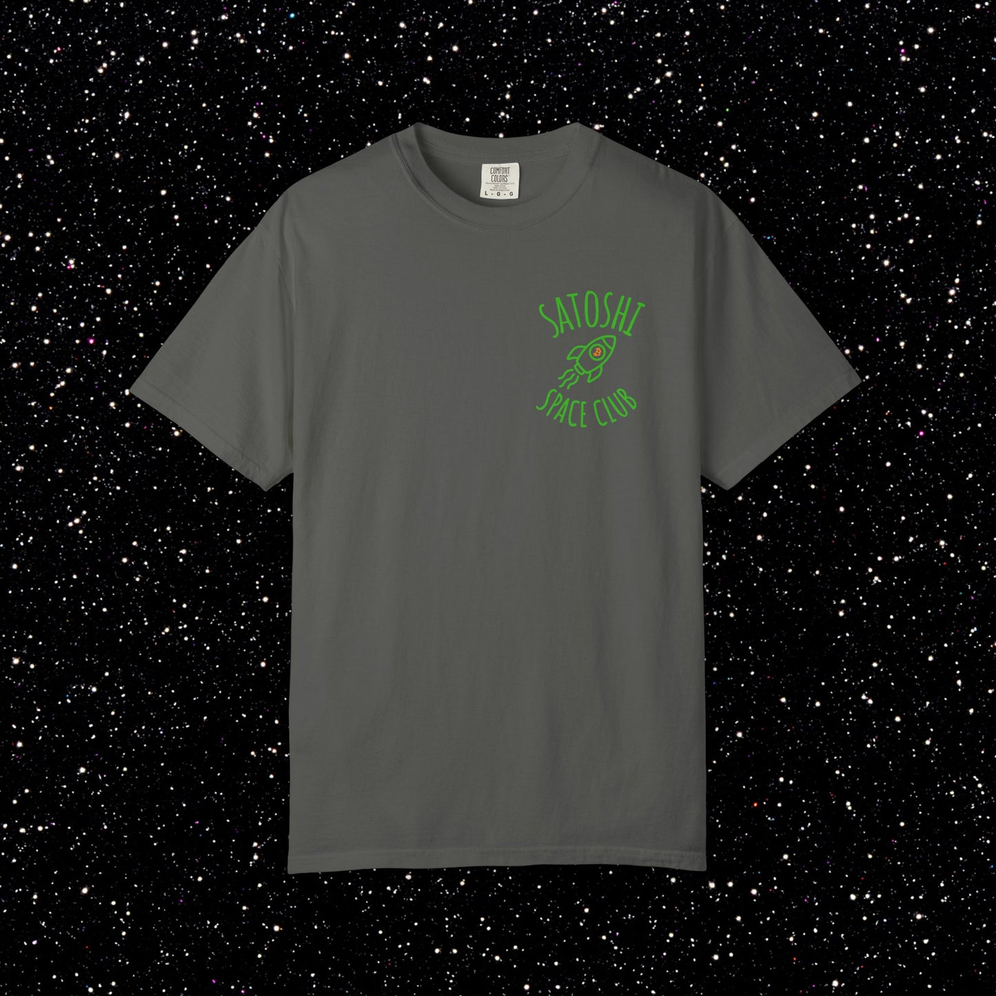 Satoshi Space Club Rocket Line Art Backprint Tee