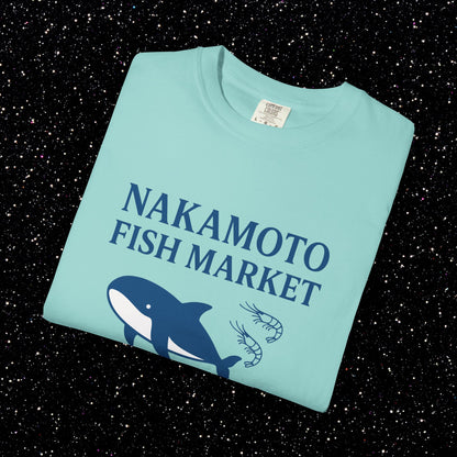 Nakamoto Fish Market T-Shirt – Onchain District Whale Tee (サトシ)