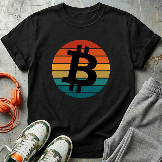 Bitcoin Retro Sunset Surf Tee