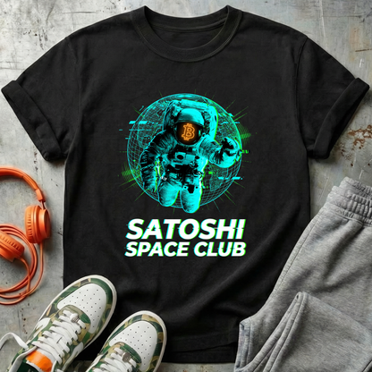 Satoshi Space Club Astronaut T-Shirt | Bitcoin Futurist Graphic Tee
