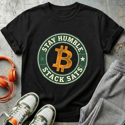 Stay Humble Stack Sats Logo Tee