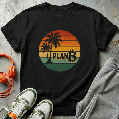 Plan ₿ - Retro Sunset and Palm Trees Comfort Colors Tee Shirt