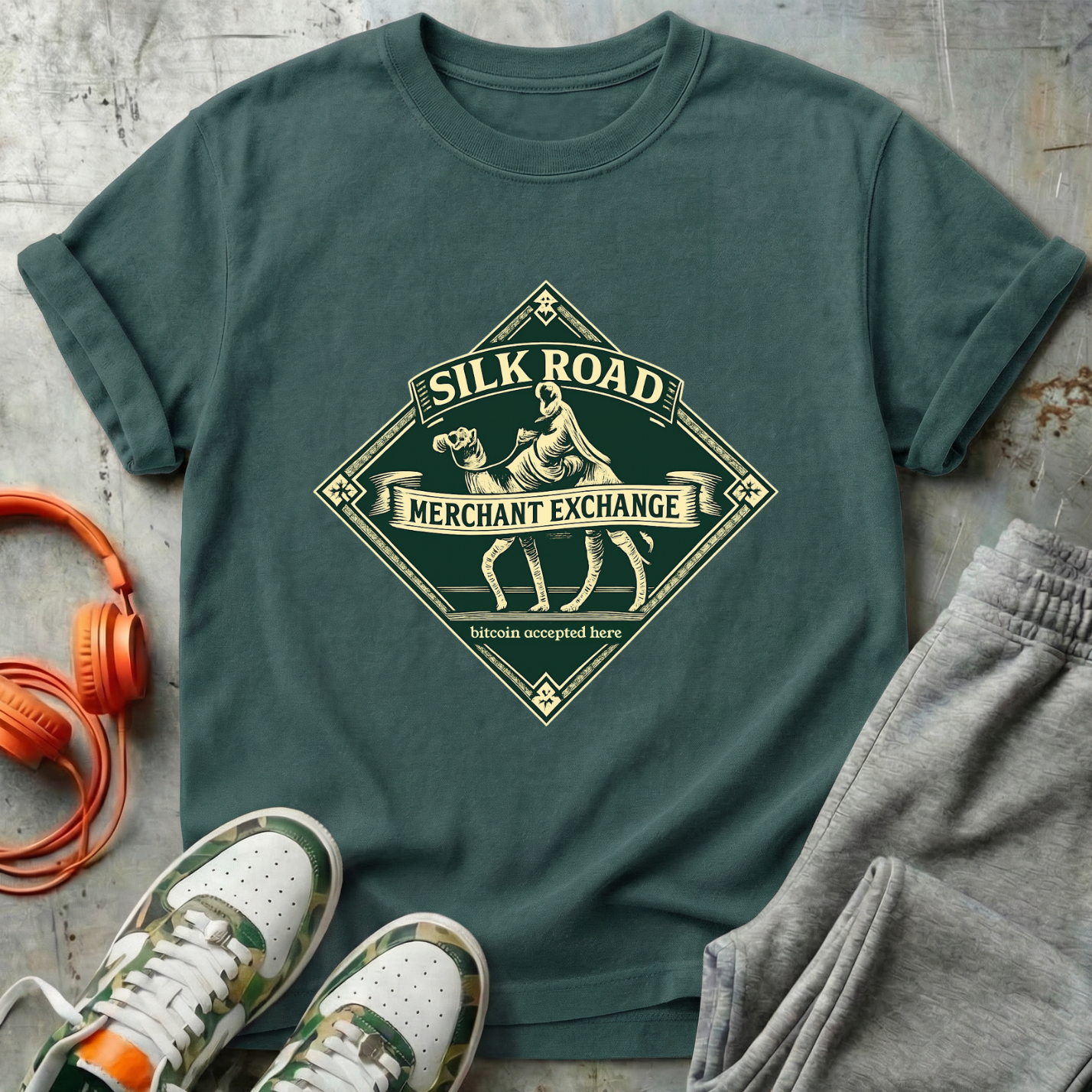 Silk Road Merchant Exchange T-Shirt | Bitcoin Accepted Here | Heritage Trade Design