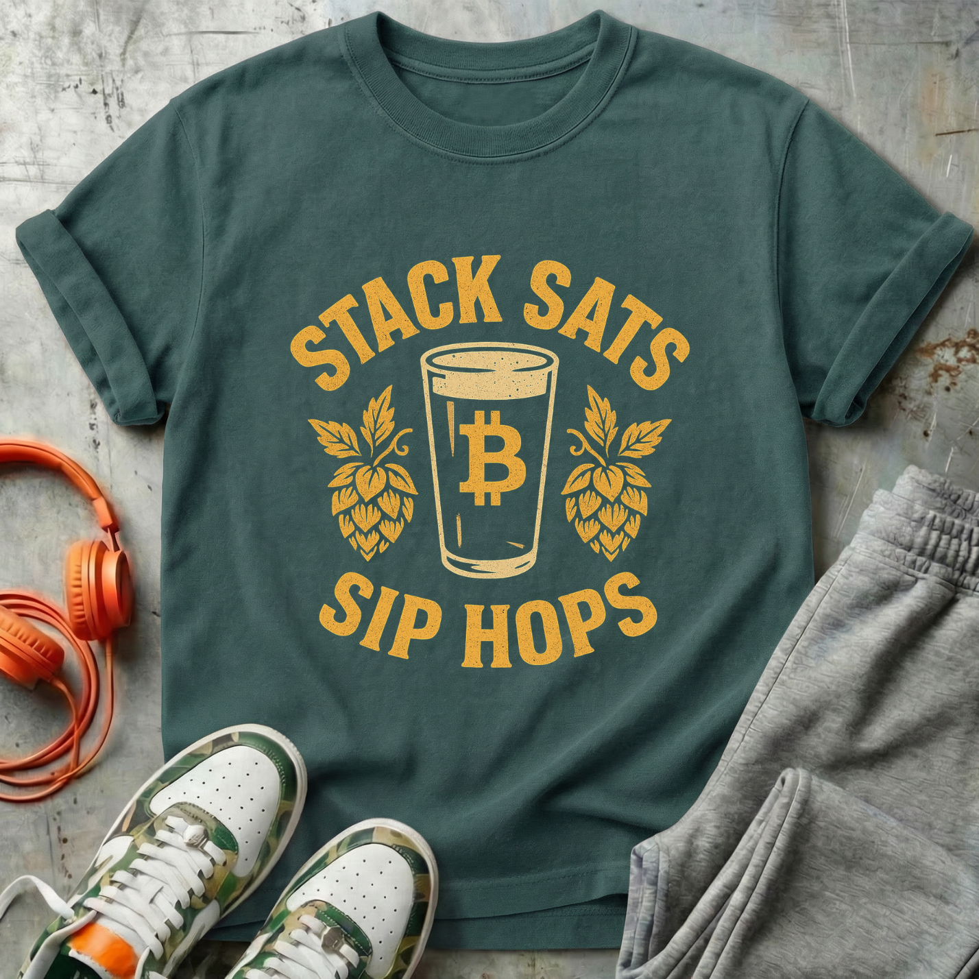 Stack Sats Sip Hops Bitcoin Tee